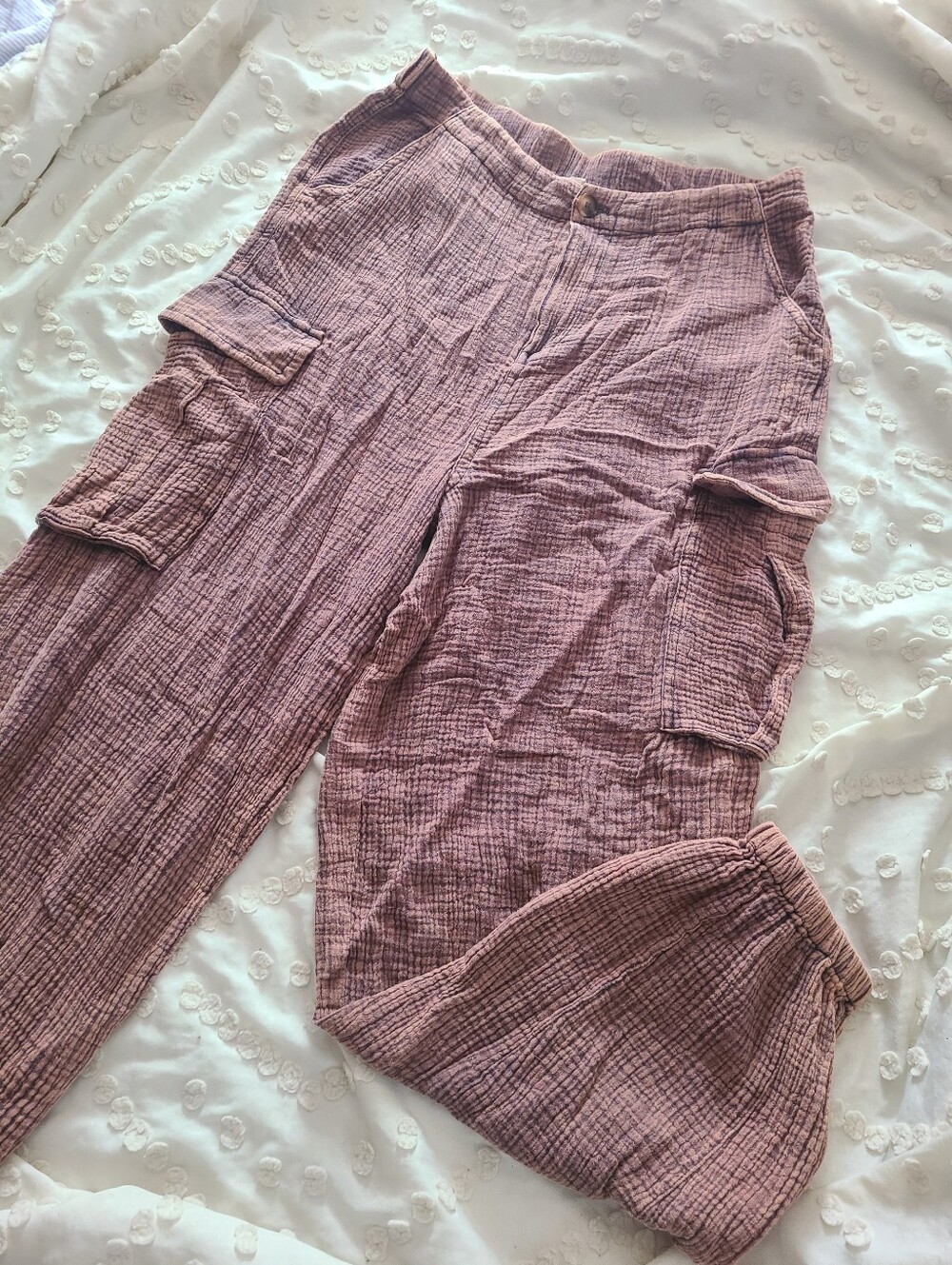 Oli And Hali Women's Mauve Cargo Jumpsuit Pants - Lightweight Textured Fabric